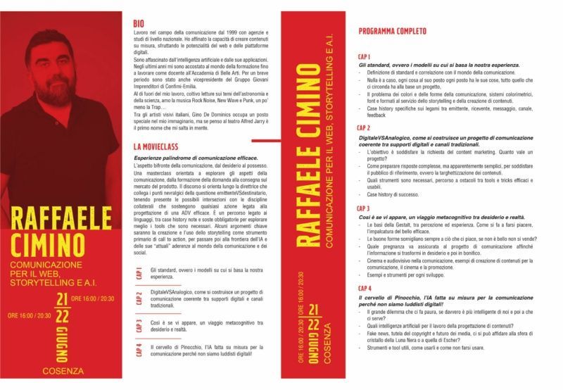 MovieClass - COMUNICAZIONE PER IL WEB, STORYTELLING E A.I. con Raffaele  Cimino
